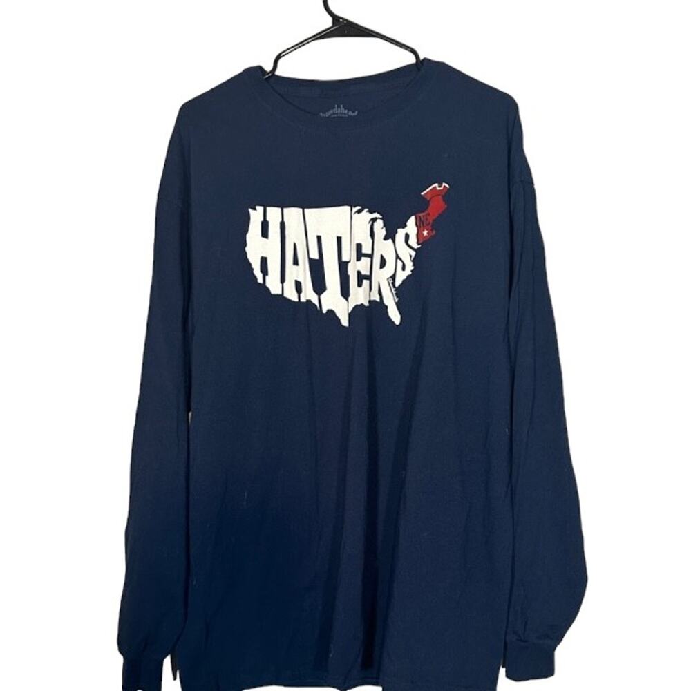Chowdaheadz Men Navy Blue New England Football Long Sleeve Graphic T-Shirt Sz XL
